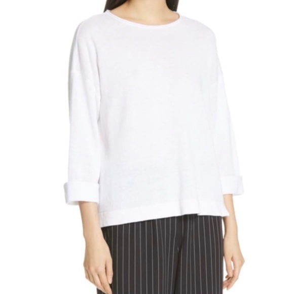 EILEEN FISHER Woman Organic Linen Round Neck Knit Sweater Top, White, Size 2X - Picture 1 of 5